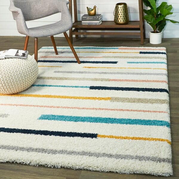 Cream Striped Area Rug 